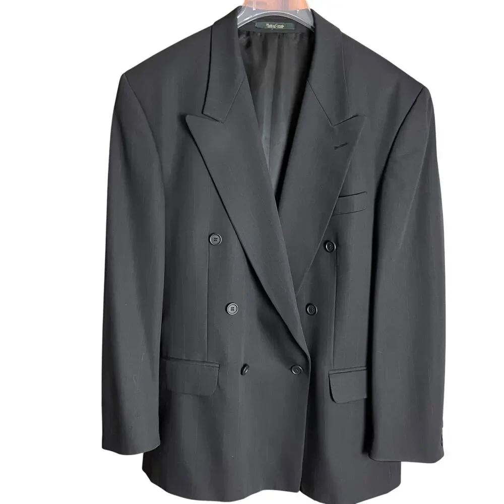 Franco Tassi Wool Double Breasted Navy Blue Pinstripe Jacket 35R Career Flawed